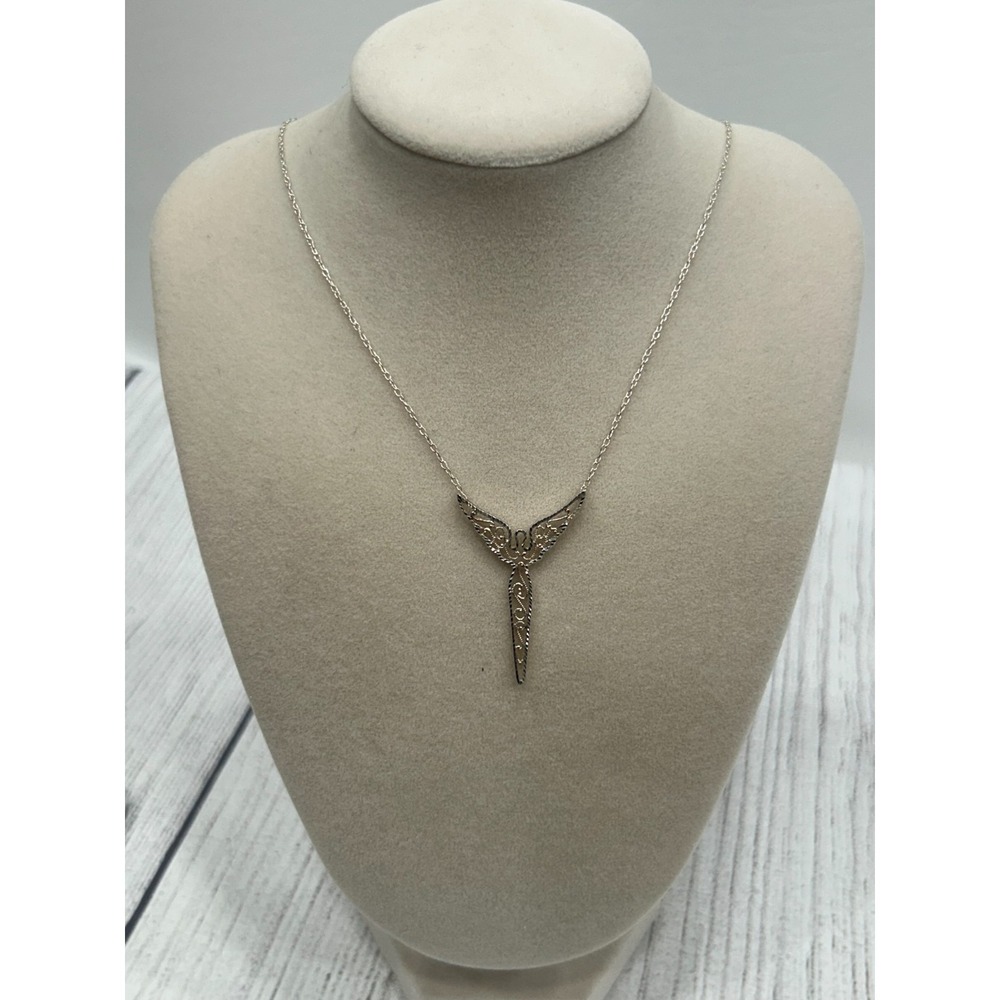 925 Sterling Silver Filigree Wing Angel Pendant Cable Chain Elegant Necklace 16"